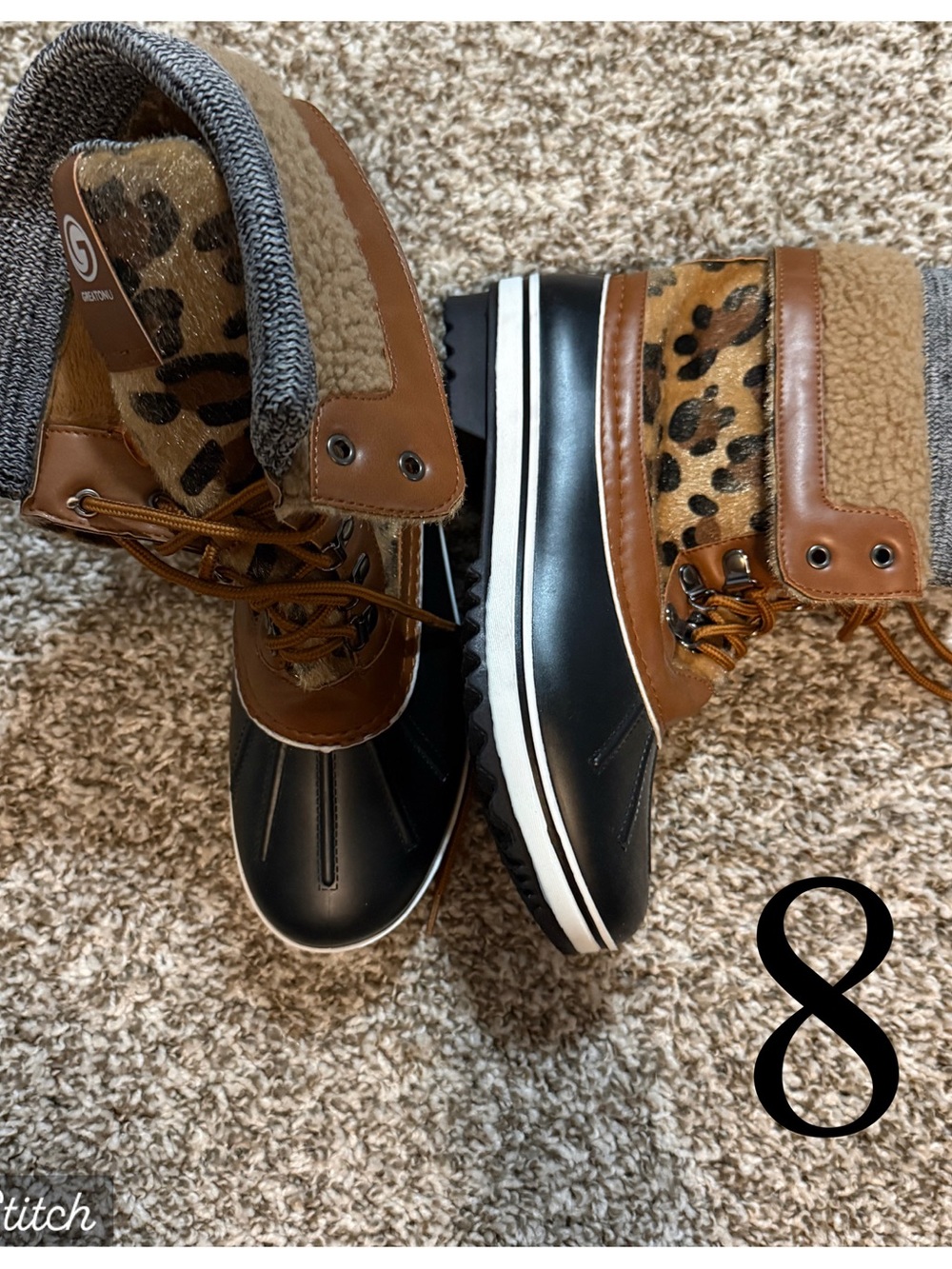 Women’s Black & Brown Leopard Duck Boots - Size 8